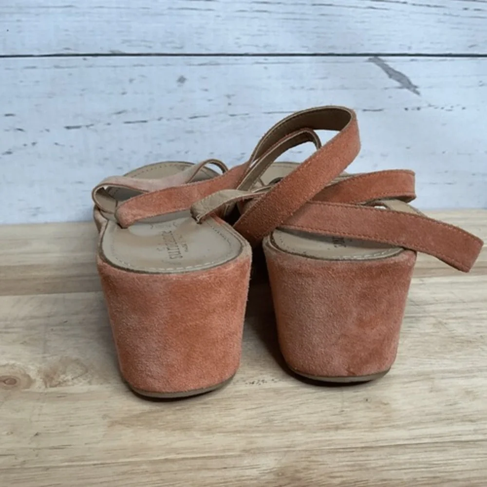 Sundance Platform Sandals Women's 10 Burnt Orange SuedeLeather Ankle Strap Italy
